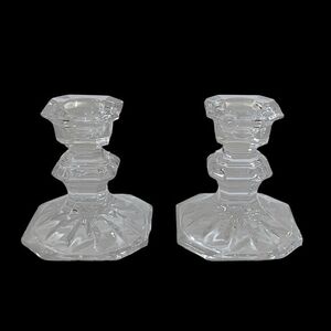 Mikasa Edinburgh Crystal Candlesticks Set of 2 Art Deco Slovenia 3" Taper Holder